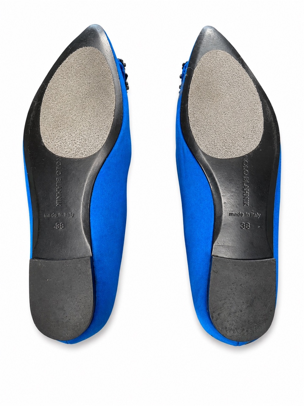 Manolo Blahnik Hangisi Blue Satin Crystal Buckle Flats EU 38 - Picture 7 of 9